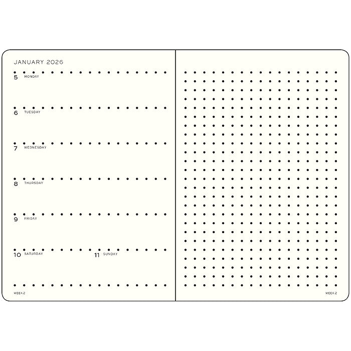 2026 Weekly Planner & Notebook DOTTED - A5 Medium & NEW Wallet Size (B6+xA6) - Hardcover