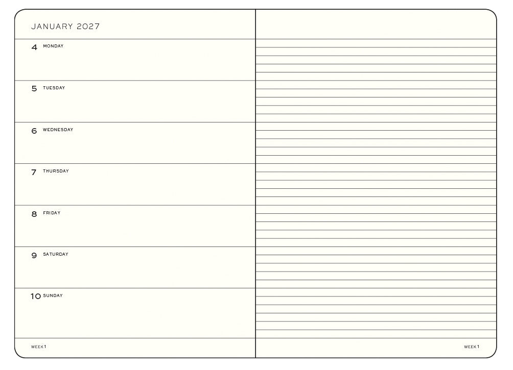 2027 Weekly Planner & Notebook Ruled HARDCOVER